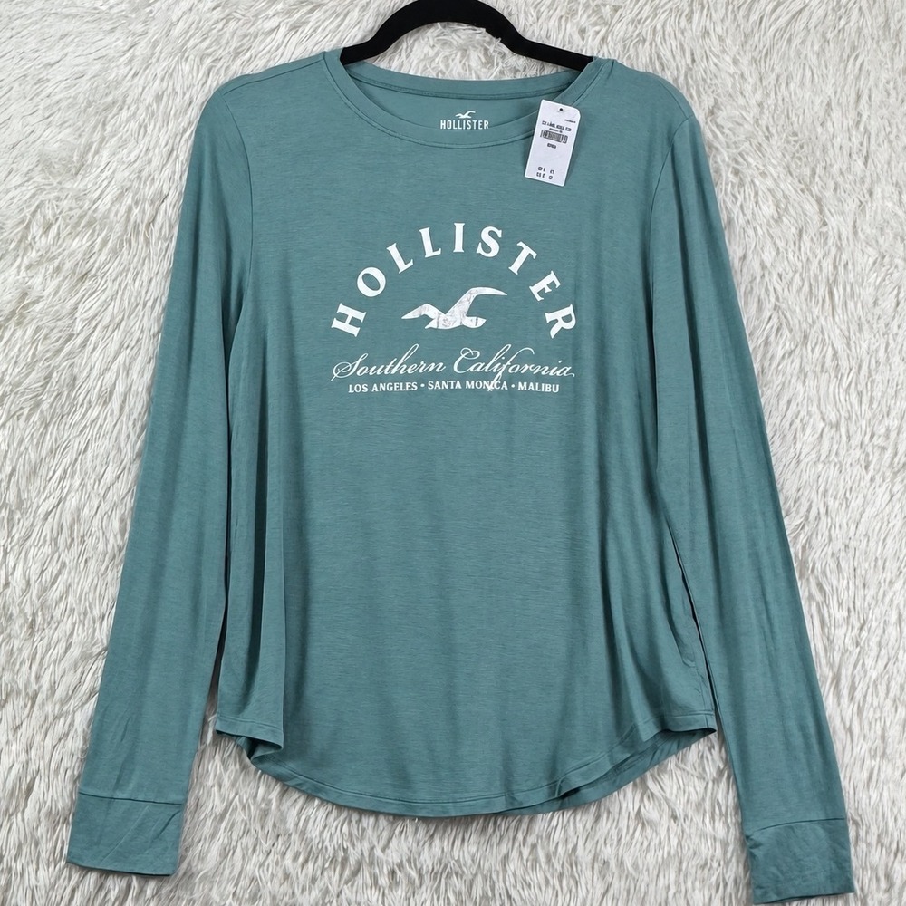 Hollister Southern California Long Sleeve Graphic Tee Blue Gray Size Small NWT